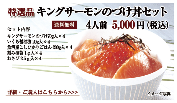 キングサーモンのづけ丼セット 4人前 5,000円(税込)送料無料